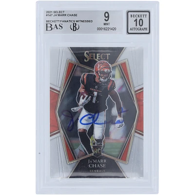 Carte de recrue 9/10 authentifiée 2021 Panini Select #147 Beckett Fanatics Witnessed Ja'Marr Chase Cincinnati Bengals