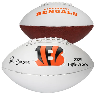 Ja'Marr Chase Cincinnati Bengals Autographed Franklin White Panel Football with "2024 Triple Crown" Inscription