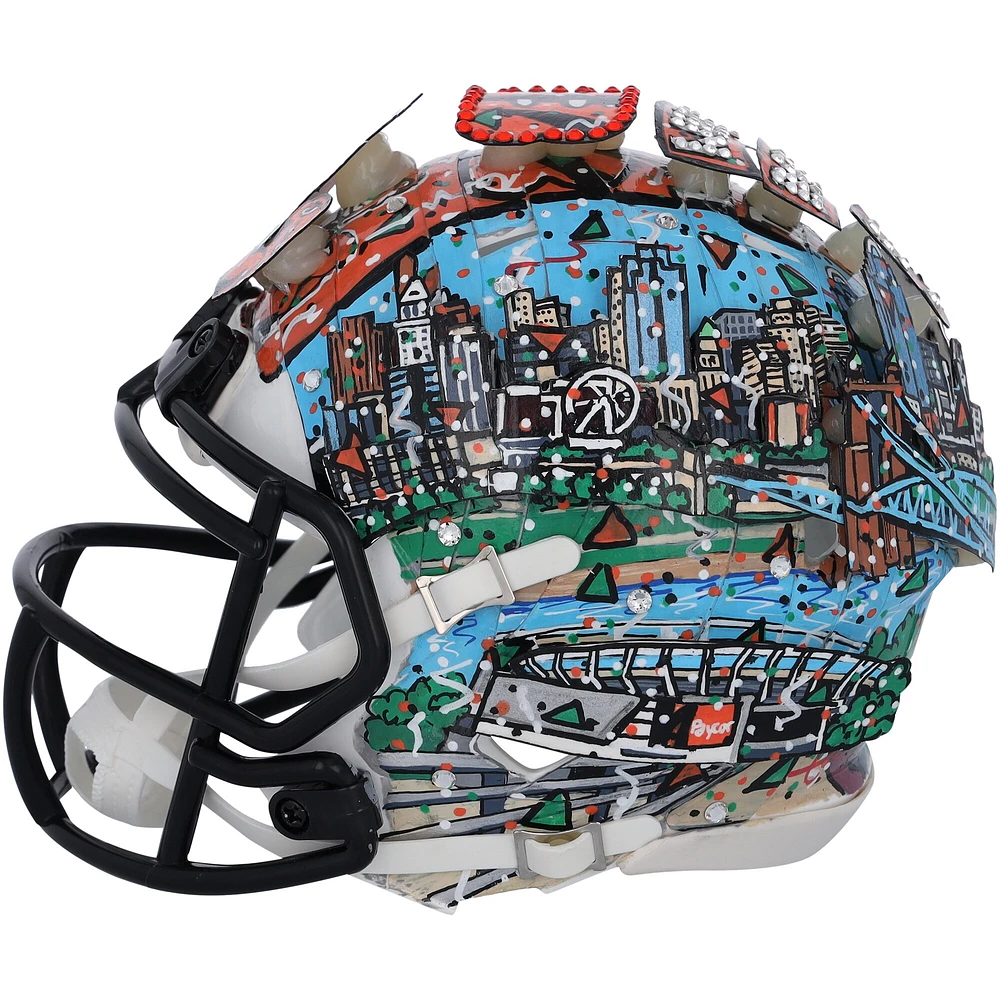 Casque de vitesse alternatif dédicacé par Ja'Marr Chase Cincinnati Bengals Riddell 2022 On Field - Signé à l'encre orange - Illustration par Charles Fazzino - GL68085463