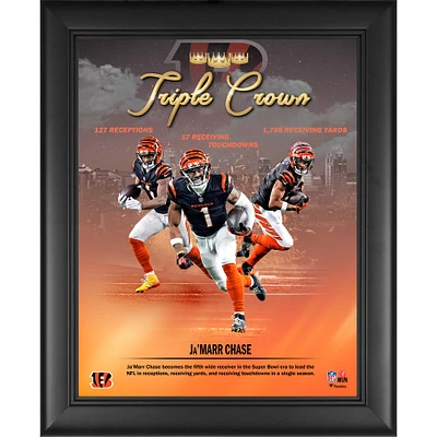 Collage encadré de 13" x 16" de Ja'Marr Chase Cincinnati Bengals recevant la Triple Couronne