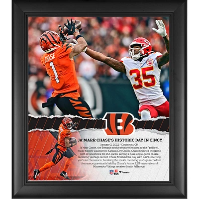 Ja'Marr Chase Cincinnati Bengals Framed 15" x 17" NFL Single Game Rookie Receiving Record Collage