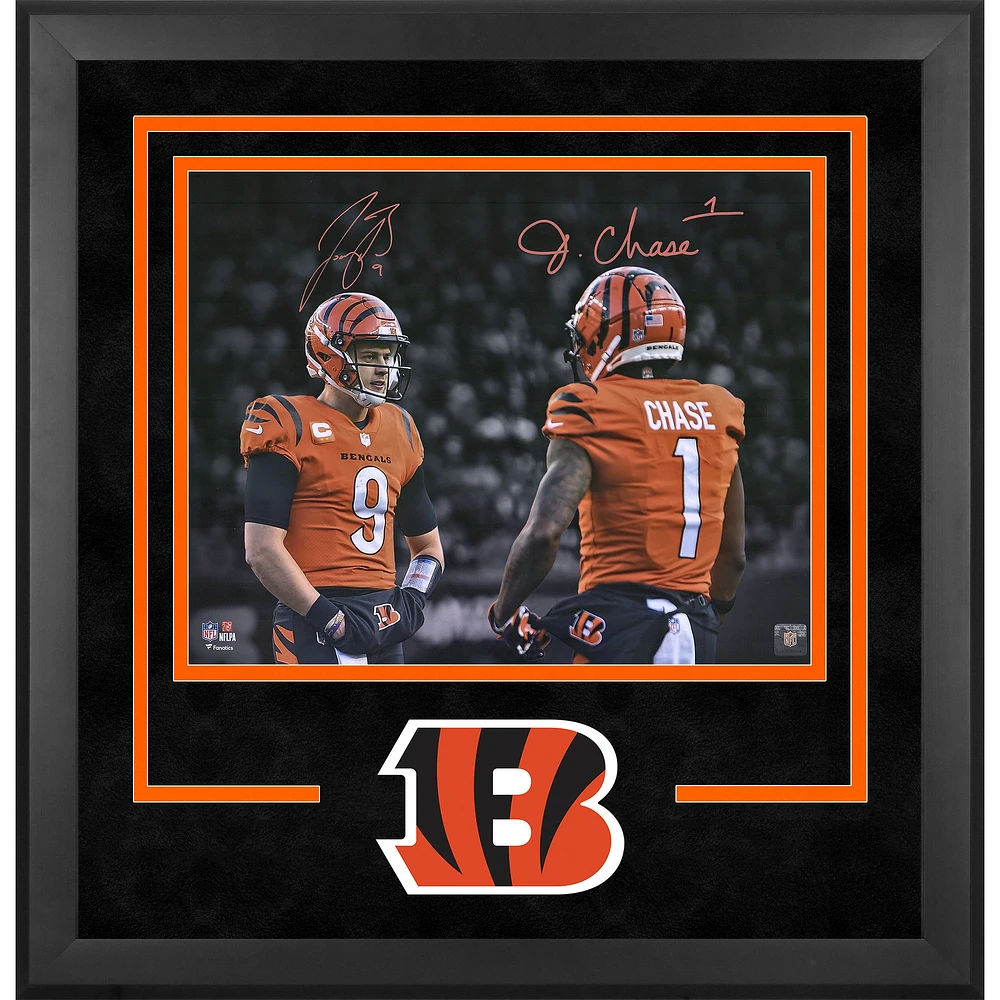 Joe Burrow & Ja'Marr Chase Cincinnati Bengals Autographed Deluxe Framed 16" x 20" Spotlight Photograph