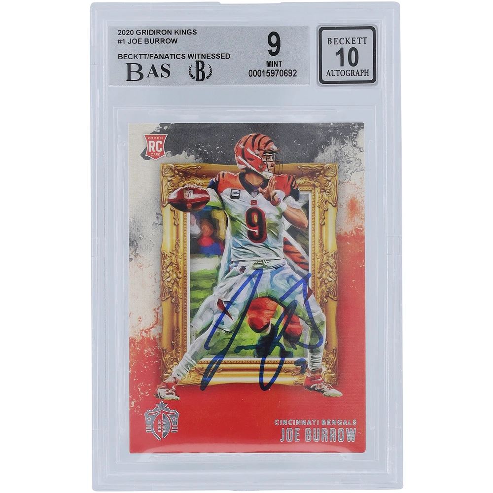 Carte de recrue 9/10 authentifiée 2020 Panini Chronicles Gridiron Kings #GK-1 Beckett Fanatics dédicacée par Joe Burrow Cincinnati Bengals - Sous-grades 9,8.5,9,9.5