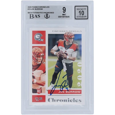 Carte de recrue 9/10 authentifiée 2020 Panini Chronicles #19 Beckett dédicacée par Joe Burrow Cincinnati Bengals - Sous-grades 8.5,9.5,9.5,9.5