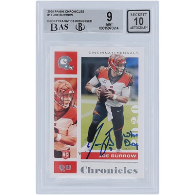 Carte de recrue 9/10 authentifiée 2020 Panini Chronicles #19 Beckett Fanatics Witnessed avec l'inscription « Who Dey » - Sous-grades 9,9,9.5,9