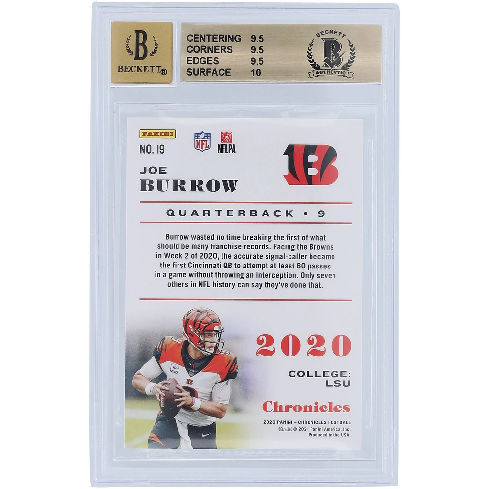Carte de recrue autographiée 2020 Panini Chronicles #19 Beckett Fanatics Witnessed Authenticated 9.5/10 Rookie - 9.5,9.5,9.5,10 Subgrades