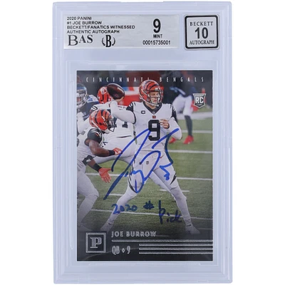 Carte de recrue 9/10 authentifiée 2020 Panini Chronicles #PA-1 Beckett Fanatics a été témoin d'une signature autographiée de Joe Burrow Cincinnati Bengals avec l'inscription "2020 #1 PICK"