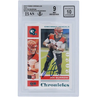 Carte de recrue 9/10 authentifiée 2020 Panini Chronicles Teal #19 Beckett Fanatics autographiée par Joe Burrow Cincinnati Bengals - Sous-grades 9.5,8.5,9,9.5