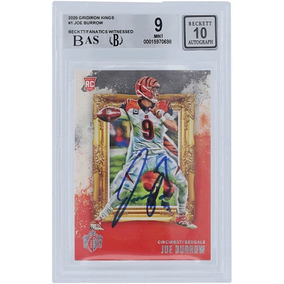 Carte de recrue 9/10 authentifiée 2020 Panini Gridiron Kings #GK-1 Beckett Fanatics autographiée par Joe Burrow Cincinnati Bengals - Sous-grades 9.5,8.5,9,9.5