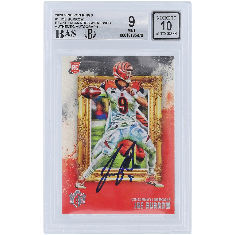 Carte de recrue 9/10 authentifiée 2020 Panini Gridiron Kings #GK-1 Beckett Fanatics autographiée par Joe Burrow Cincinnati Bengals - Sous-grades 9,9,9.5,10