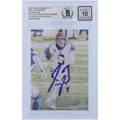 Carte de recrue Panini Luminance #201 autographiée 2020 de Joe Burrow Cincinnati Bengals, témoin des fanatiques de Beckett, authentifiée 10