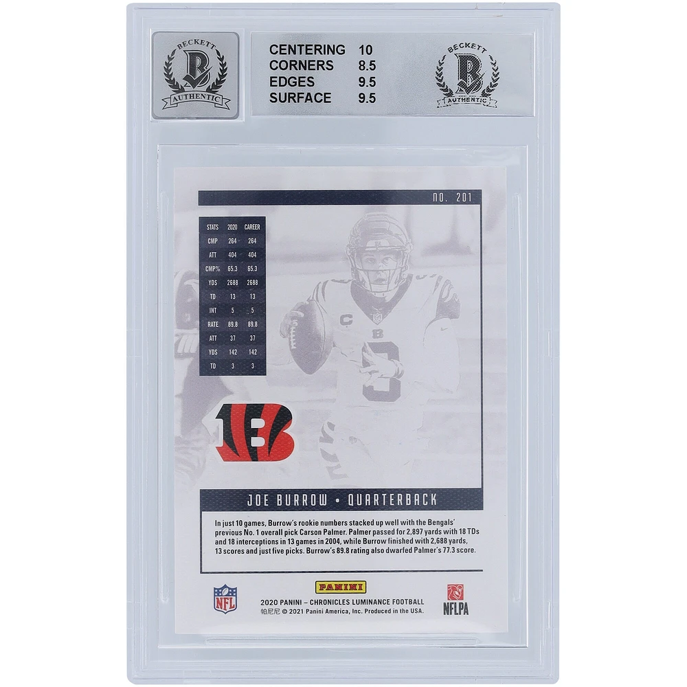 Carte de recrue 9/10 authentifiée 2020 Panini Luminance #201 Beckett Fanatics Witnessed avec inscription « Who Dey » - Sous-grades 10, 8,5, 9,5, 9,5