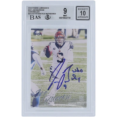 Carte de recrue 9/10 authentifiée 2020 Panini Luminance #201 Beckett Fanatics Witnessed avec inscription « Who Dey » - Sous-grades 10, 8,5, 9,5, 9,5