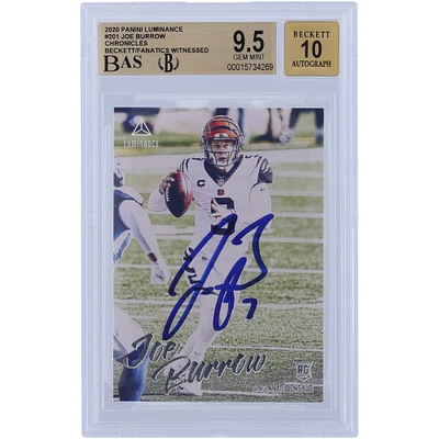 Carte de recrue Panini Luminance #201 Beckett 2020 autographiée par Joe Burrow Cincinnati Bengals, carte authentifiée 9,5/10