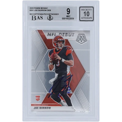 Carte de recrue 9/10 authentifiée 2020 Panini Mosaic #261 signée Joe Burrow Cincinnati Bengals par les fanatiques de Beckett - Sous-catégories 9.5, 9.5, 9.5, 8