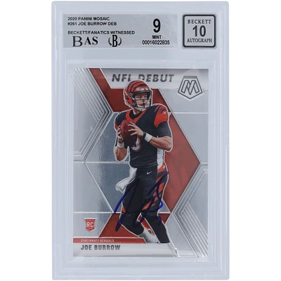 Carte de recrue 9/10 authentifiée 2020 Panini Mosaic #261 signée Joe Burrow Cincinnati Bengals par les fanatiques de Beckett - Sous-grades 9, 8, 5, 9, 9