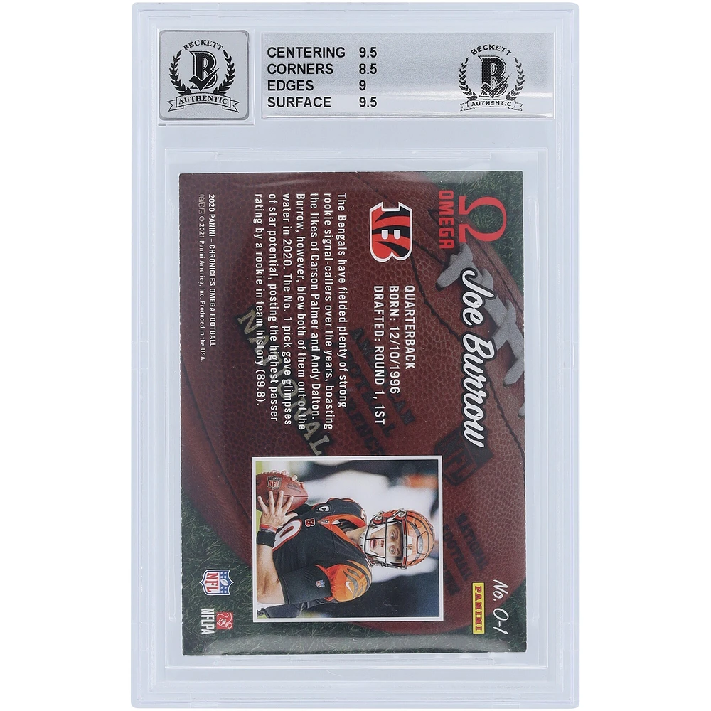 Carte de recrue 9/10 authentifiée 2020 Panini Omega #0-1 Beckett autographiée par Joe Burrow Cincinnati Bengals - Sous-grades 9.5,8.5,9,9.5