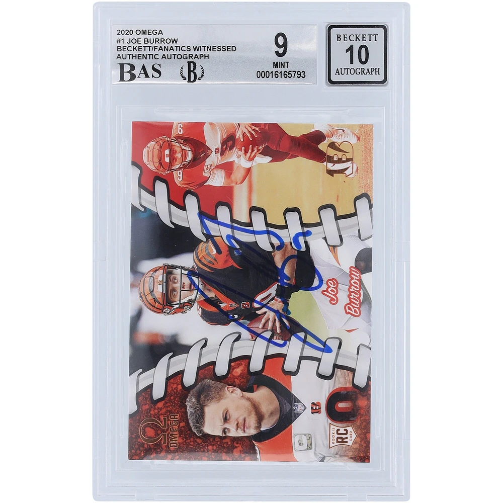 Carte de recrue 9/10 authentifiée 2020 Panini Omega #0-1 Beckett autographiée par Joe Burrow Cincinnati Bengals - Sous-grades 9.5,8.5,9,9.5
