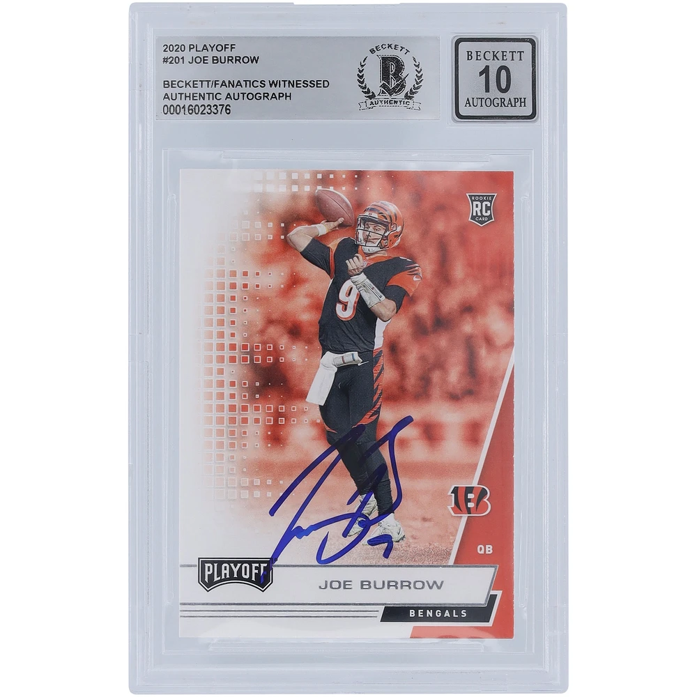 Carte de recrue Panini Playoff 2020 autographiée par Joe Burrow des Bengals de Cincinnati #201 Beckett Fanatics a été témoin d'une authentification 10