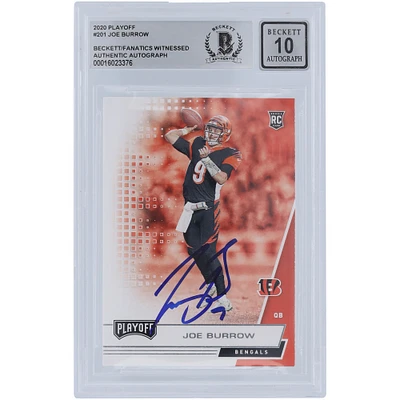 Carte de recrue Panini Playoff 2020 autographiée par Joe Burrow des Bengals de Cincinnati #201 Beckett Fanatics a été témoin d'une authentification 10