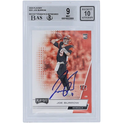 Carte de recrue 9/10 authentifiée 2020 Panini Playoff #201 Beckett Fanatics Witnessed 9.5,9,8.5,9 Subgrades de Joe Burrow Cincinnati Bengals