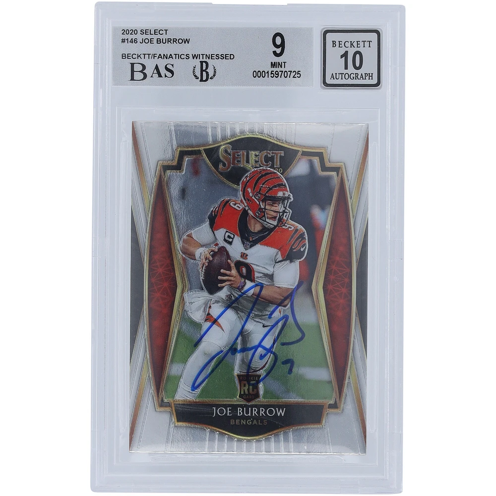 Carte de recrue 9/10 authentifiée 2020 Panini Select #146 signée Joe Burrow Cincinnati Bengals par les fanatiques de Beckett - Sous-catégories 9.5,9,9,9