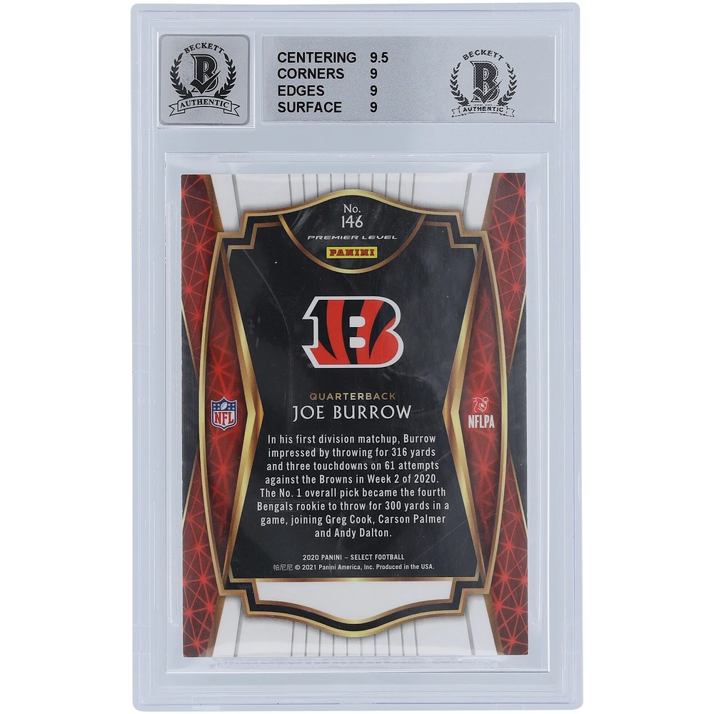 Carte de recrue 9/10 authentifiée 2020 Panini Select #146 signée Joe Burrow Cincinnati Bengals par les fanatiques de Beckett - Sous-catégories 9.5,9,9,9