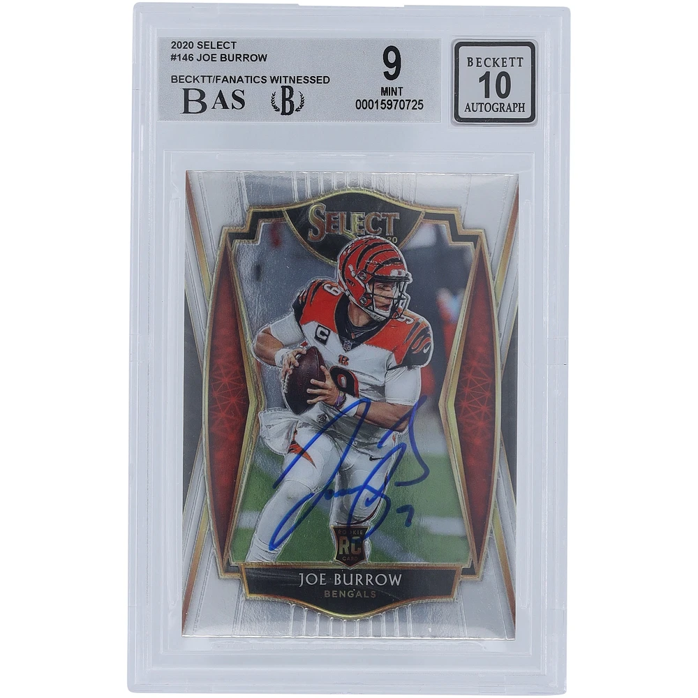 Carte de recrue 9/10 authentifiée 2020 Panini Select #146 signée Joe Burrow Cincinnati Bengals par les fanatiques de Beckett - Sous-catégories 9.5,9,9,9
