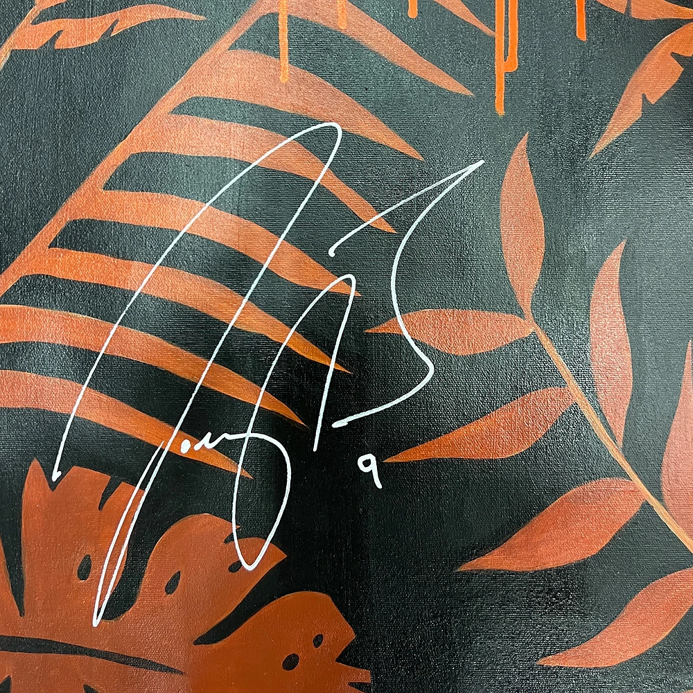 Impression giclée sur toile étirée autographiée de 30" x 40" de Joe Burrow Cincinnati Bengals - Art par Cortney Wall - #1 de l'édition limitée 1 - Blanc et jungle