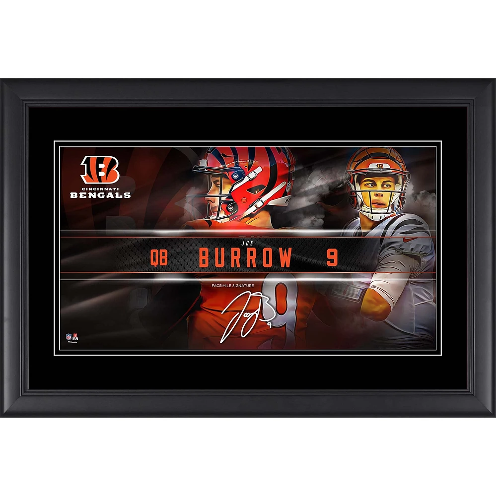 Collage de plaques signalétiques encadrées de 10" x 18" de Joe Burrow Cincinnati Bengals