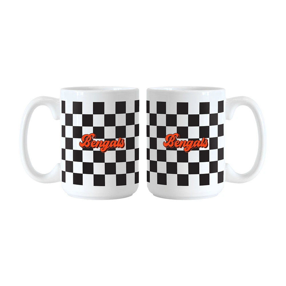 Lot de 2 tasses à logo à carreaux de 15 oz de Cincinnati Bengals