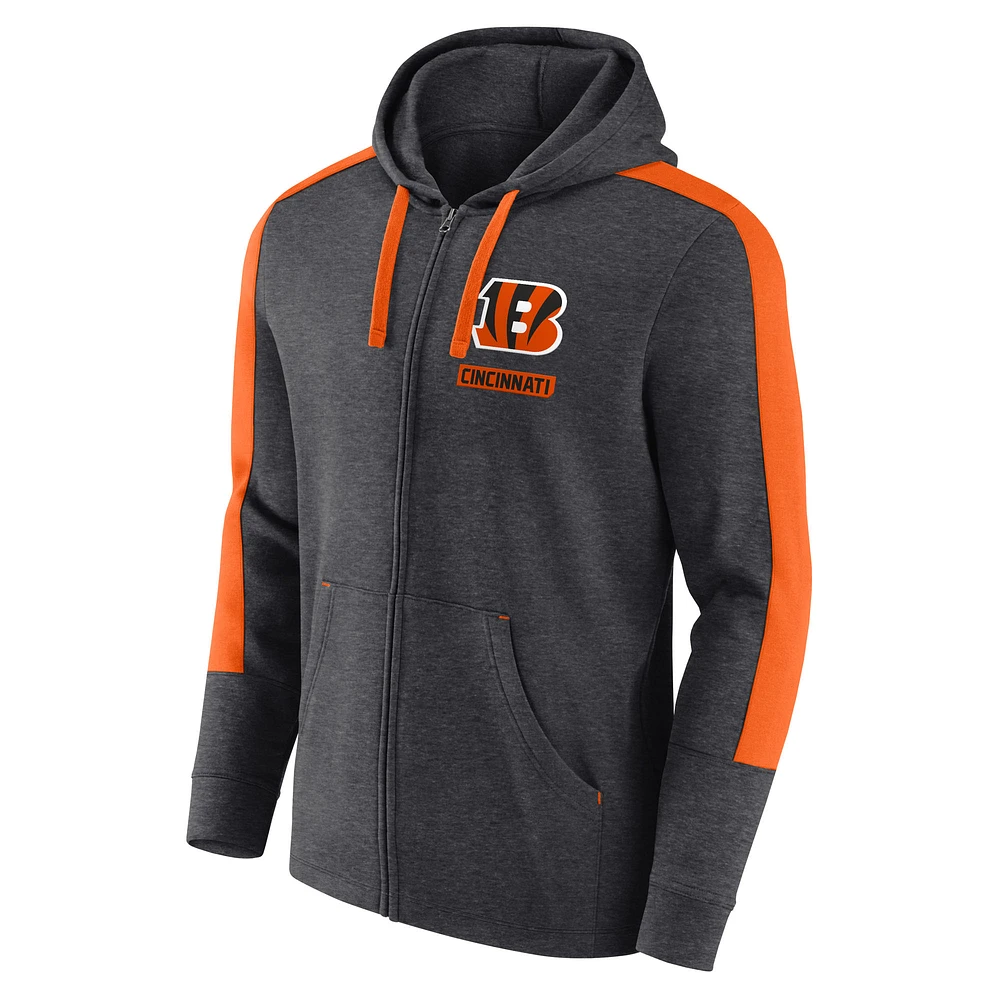 Men's Fanatics  Heather Charcoal Cincinnati Bengals Gains Full-Zip Hoodie