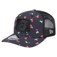 Casquette extensible à boutons-pression New Era bleu marine/noir pour homme Cincinnati Bengals Adventure Drinks Pattern 9SEVENTY