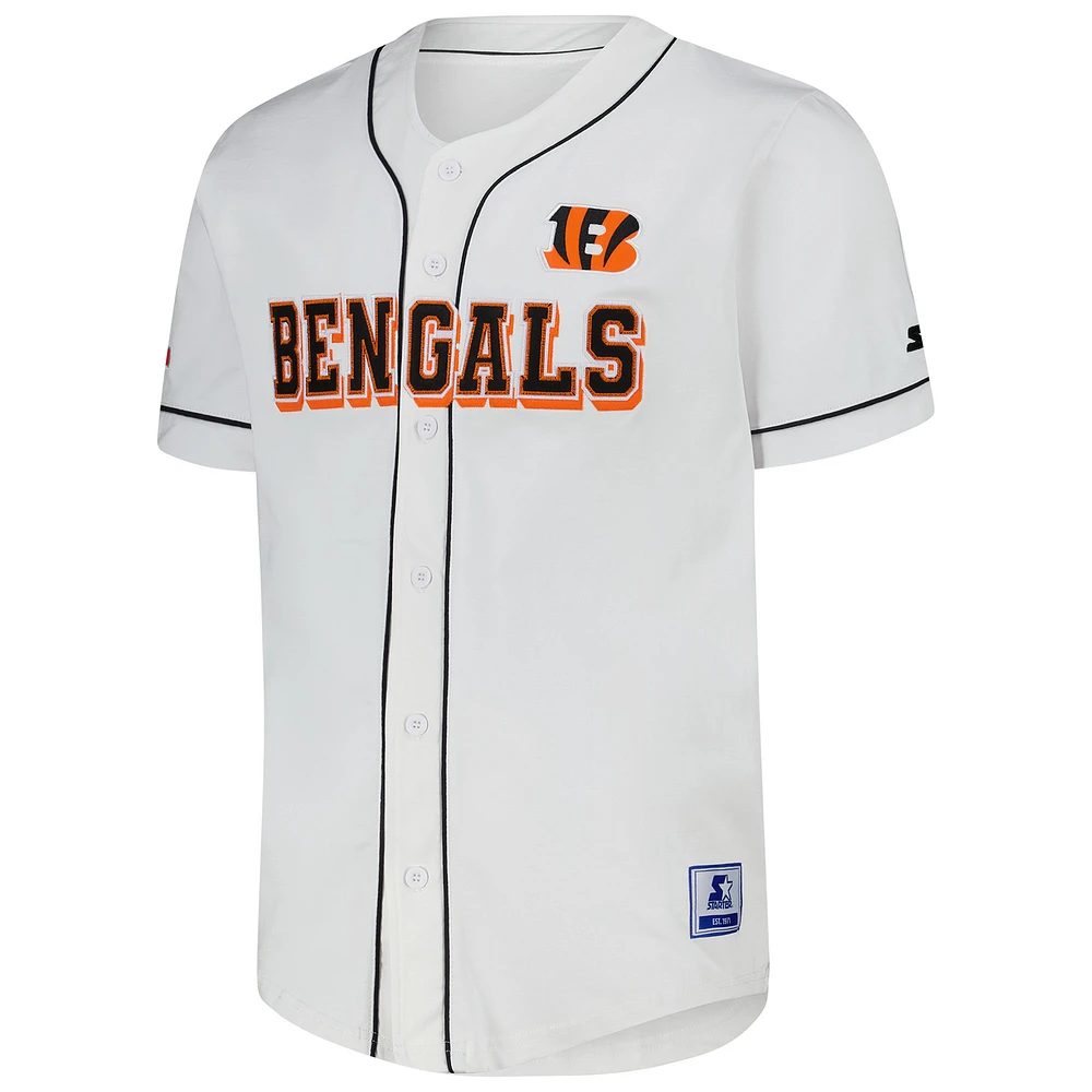 Men's Starter  White Cincinnati Bengals Relay Full-Button Baseball Jersey