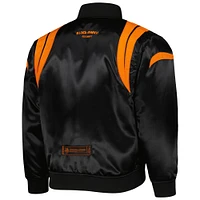 Men's Black/White Cincinnati Bengals x BlaCkOWned Stripes Don't Come Easy Reversible Satin Bomber Full-Zip Jacket