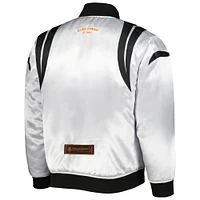 Men's Black/White Cincinnati Bengals x BlaCkOWned Stripes Don't Come Easy Reversible Satin Bomber Full-Zip Jacket