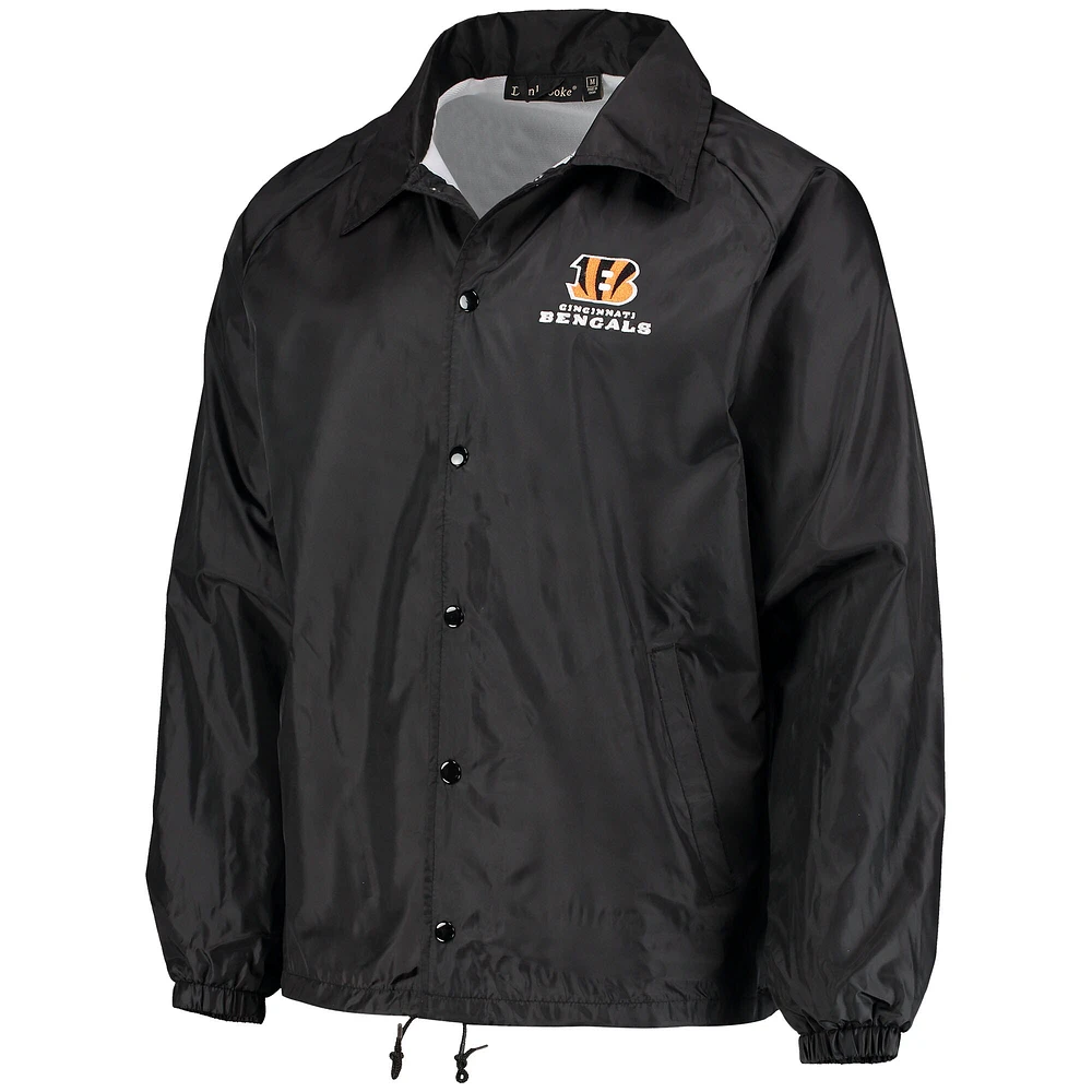 Veste coupe-vent raglan classique à boutons-pression pour hommes des Cincinnati Bengals Coaches noire