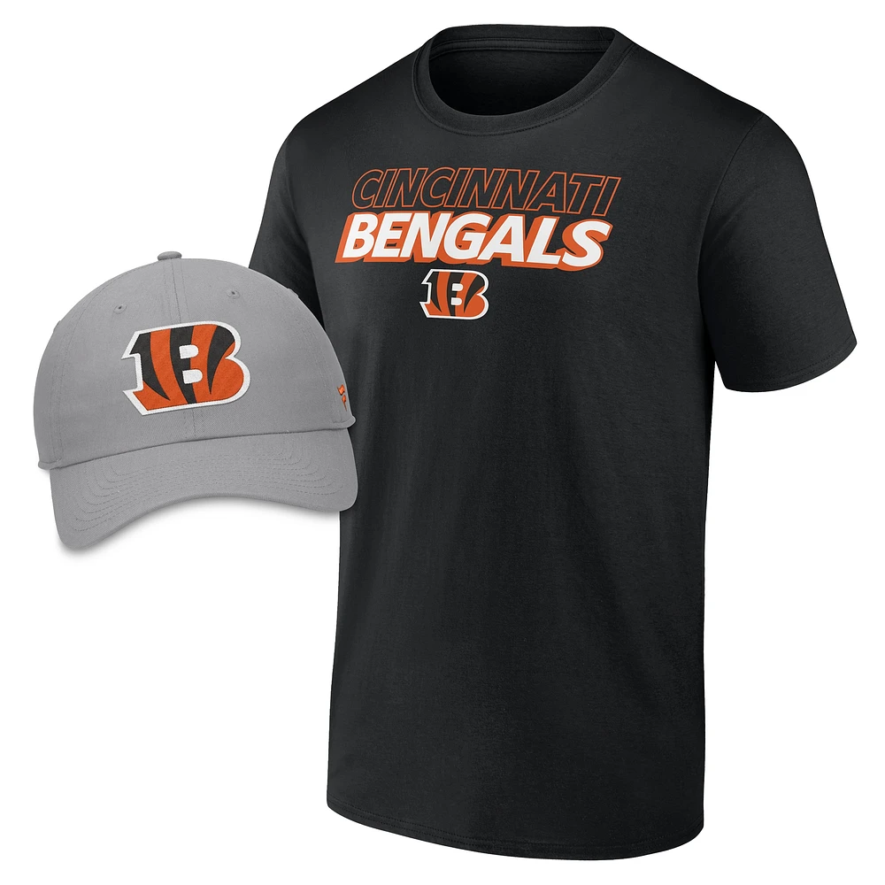 Men's Black Cincinnati Bengals Take Action T-Shirt & Adjustable Hat Combo Pack