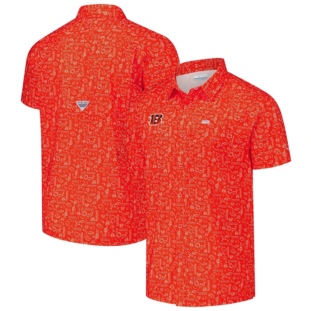 Men's Columbia PFG Orange Cincinnati Bengals Super Slack Tide Omni-Wick Button-Up Shirt