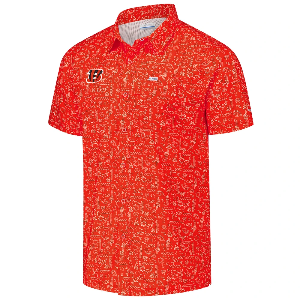 Men's Columbia PFG Orange Cincinnati Bengals Super Slack Tide Omni-Wick Button-Up Shirt