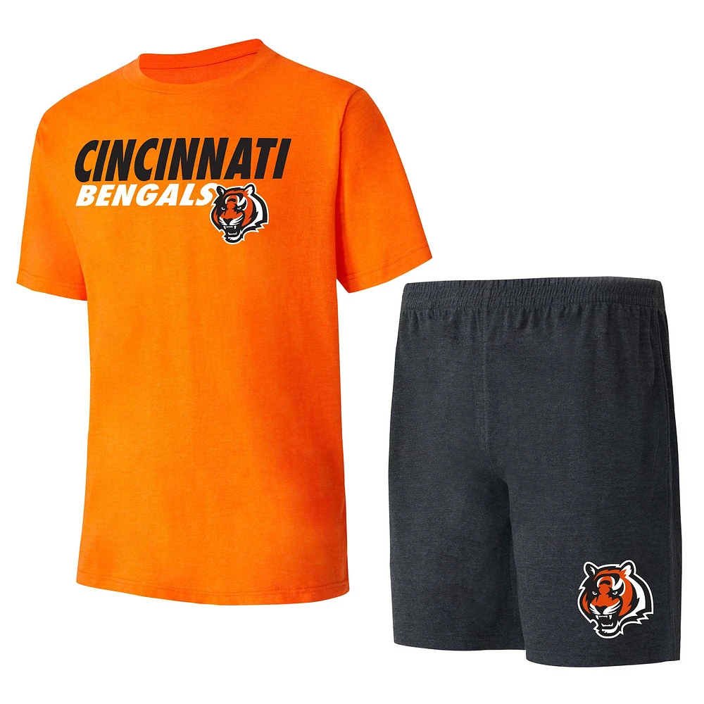 Ensemble de nuit pour hommes Concepts Sport noir/orange Cincinnati Bengals Meter T-shirt et short