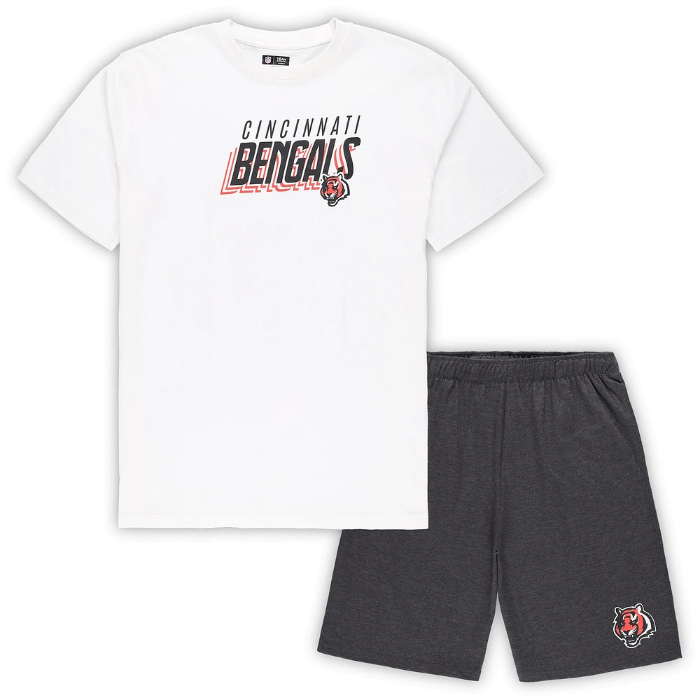 Ensemble t-shirt et short Concepts Sport Cincinnati Bengals Big & Tall pour homme, blanc/anthracite