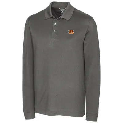 Men's Cutter & Buck White Cincinnati Bengals Advantage Tri-Blend Pique Big Tall Long Sleeve Throwback Polo