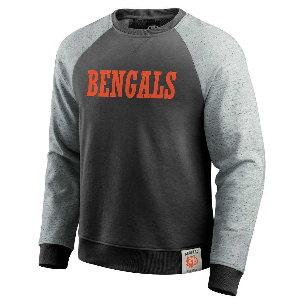 Sweat-shirt à col rond colorblock noir/gris chiné pour homme de la collection Darius Rucker Fanatics des Bengals Cincinnati