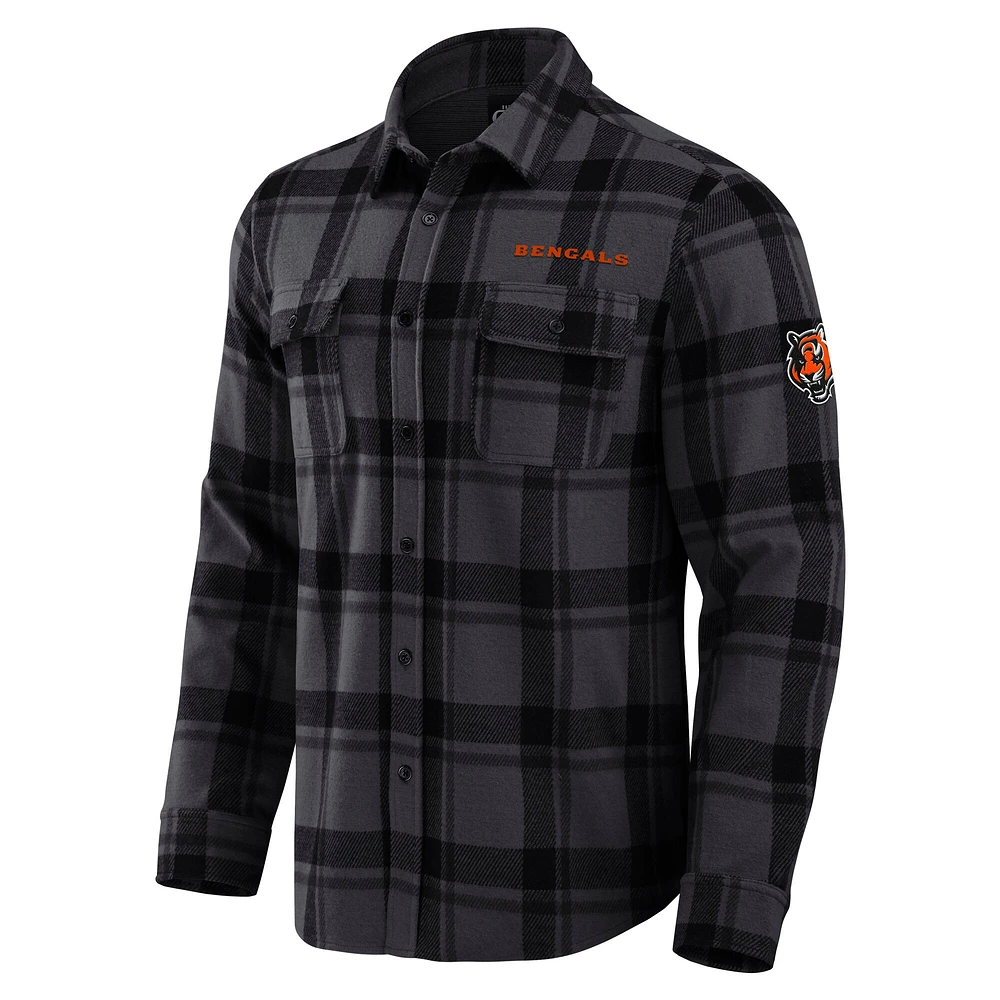 Men's Darius Rucker Collection by Fanatics Black Cincinnati Bengals Plaid Button-Up Shirt