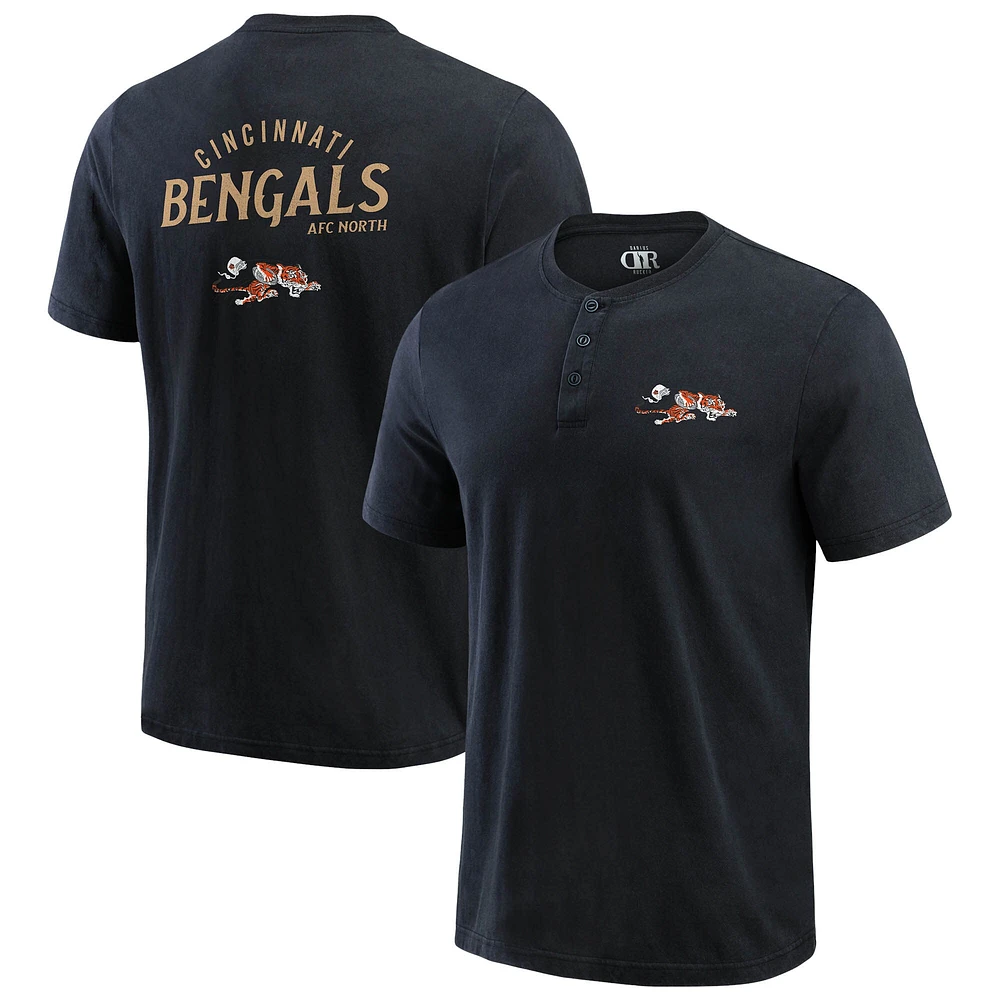 T-shirt Henley délavé noir pour homme de la collection Darius Rucker Fanatics des Bengals Cincinnati