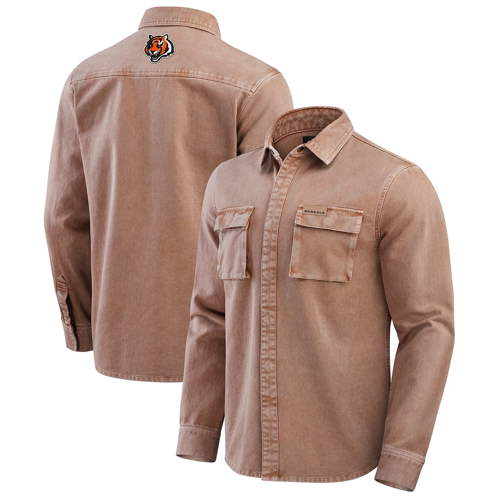 Chemise à manches longues teintée en pièce pour homme Darius Rucker Collection by Fanatics Brown Cincinnati Bengals