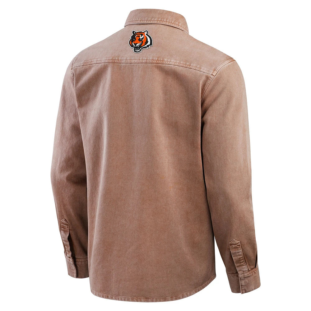 Chemise à manches longues teintée en pièce pour homme Darius Rucker Collection by Fanatics Brown Cincinnati Bengals