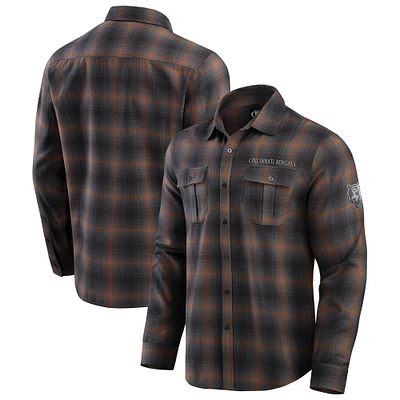 Chemise boutonnée à manches longues classique en flanelle pour homme de la collection Darius Rucker Fanatics, couleur anthracite, Cincinnati Bengals