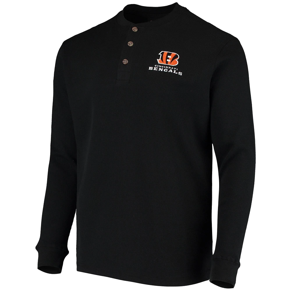 Men's Dunbrooke Black Cincinnati Bengals Logo Maverick Thermal Henley Long Sleeve T-Shirt